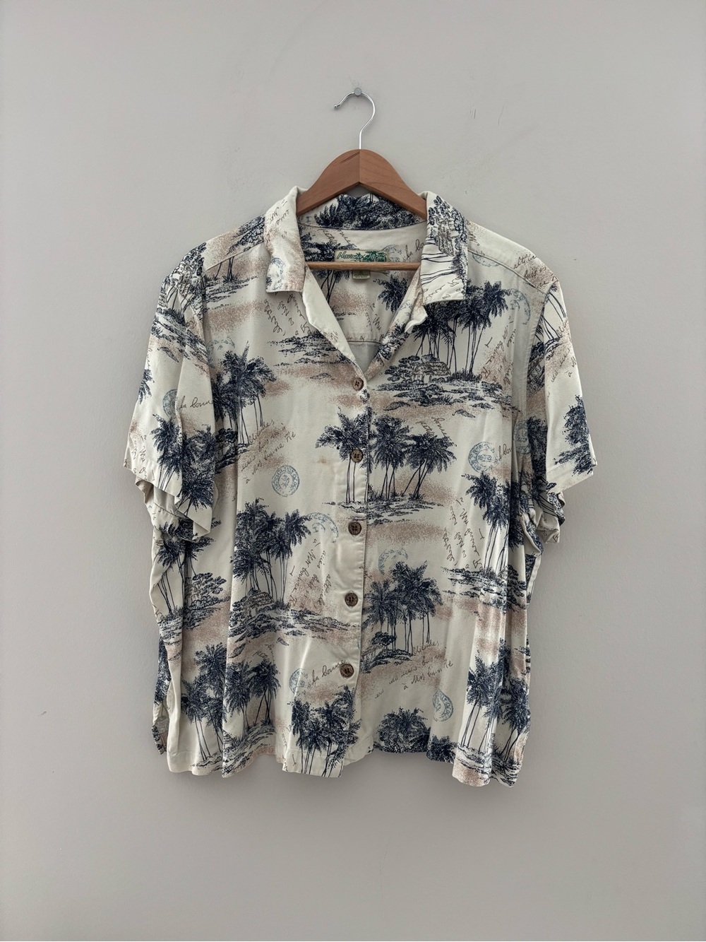 Havana Jack's Cafe Tropical Palm Print Button Front Rayon Camp Shirt Women's 3x